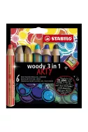 Моливи цветни Woody 3in1 - 6 цвята + острилка