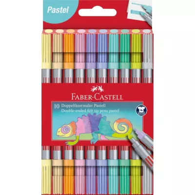 Флумастери Faber-Castell - 10 пастелни цвята, двойни