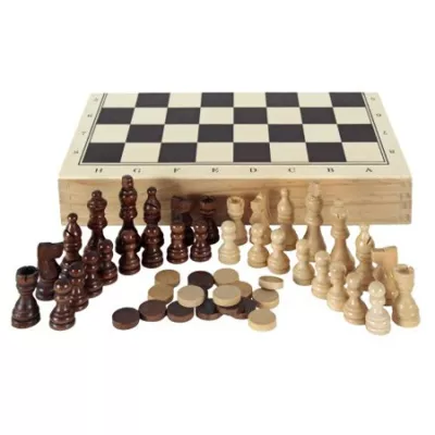 Дървен комплект за шах и табла